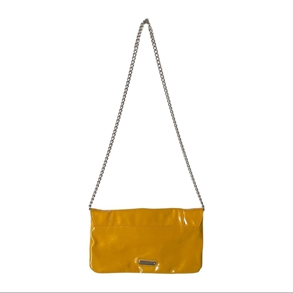 Steve Madden Glossy Patent Mustard Yellow Chain Link Crossbody Bag - Picture 2 of 11